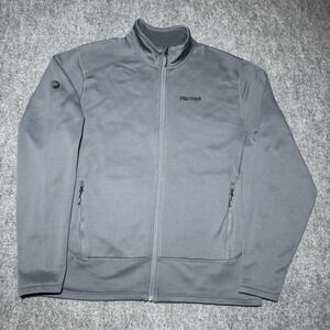 Marmot Gray Full Zip Men Sweatshirt Jacket Size 2XL Soft Brushed Fleece Polartec